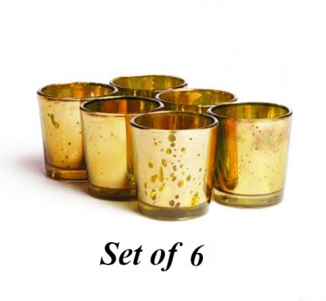 Gold Mercury Glass Votive Holder 2.5 Inch Set of 6