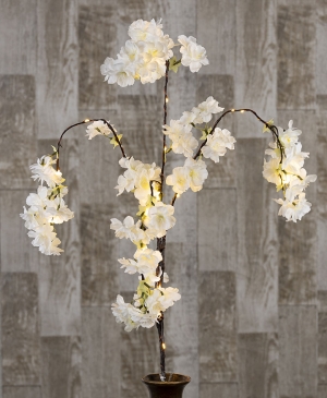 30 Inch White Cherry Blossom Branch - 24 Warm White LED With Timer