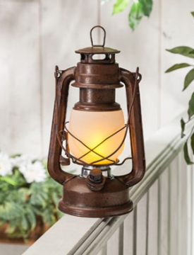 FireGlow LED Hurricane Lantern - 9.5 Inch Rustic Brown