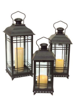 Rubbed Oil Bronze Metal and Glass Candle Lanterns Set of 3