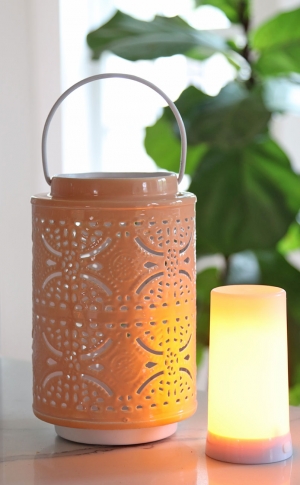Fire Glow Rechargeable Lantern - Multi Function Light With 12 Inch Coral Enamel Lantern
