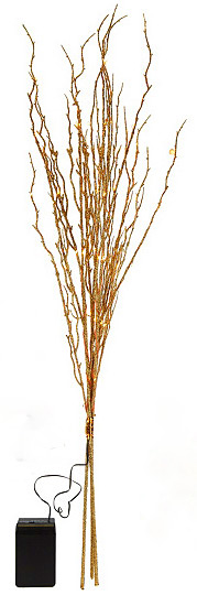Battery Operated Gold Glitter Branch 36 Inch 60 Warm White LED's - Timer