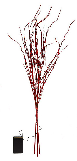 Battery Operated Red Glitter Branch 36 Inch 60 Red LED's - Timer